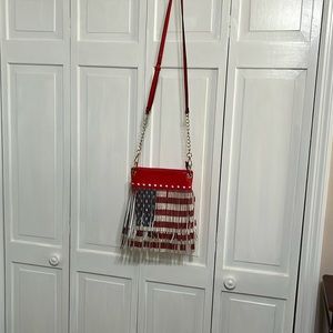 Red white and blue purse